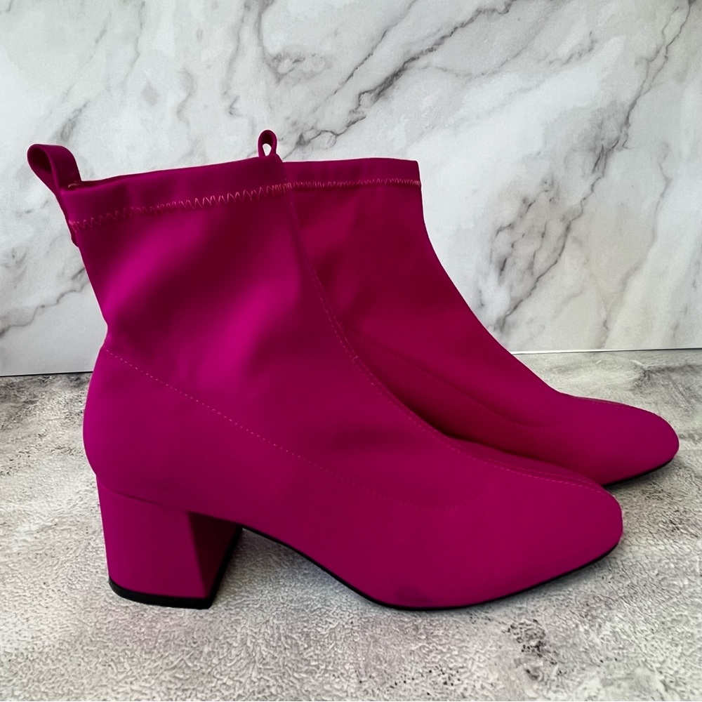 New Topshop Hot Pink Stretch Ankle Block Heel Booties